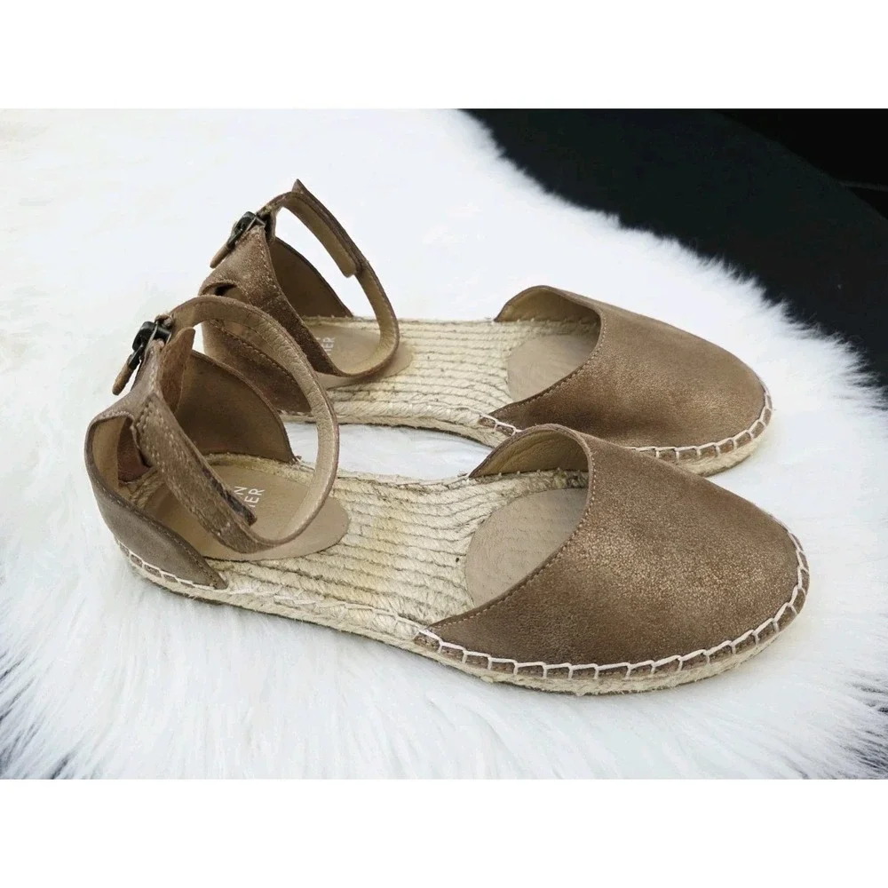 Eileen Fisher Lala Espadrille Women's Size 6.5 Bronze Brown Shimmer Ankle Strap